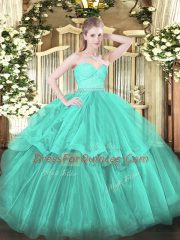 Pretty Sleeveless Brush Train Zipper Beading and Lace and Ruffled Layers Quinceanera Dress