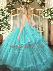 Pretty Sleeveless Brush Train Zipper Beading and Lace and Ruffled Layers Quinceanera Dress