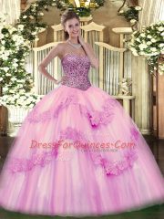 Sleeveless Beading and Appliques and Ruffles Lace Up Vestidos de Quinceanera