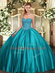High Quality Sweetheart Sleeveless Satin 15th Birthday Dress Beading Lace Up