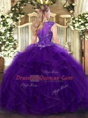 Traditional Purple Scoop Zipper Beading and Ruffles Quinceanera Gown Sleeveless
