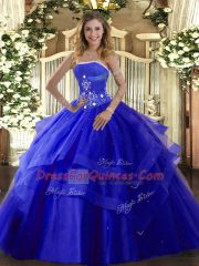 Royal Blue Sleeveless Beading and Ruffled Layers Floor Length Sweet 16 Dress