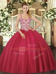 Fantastic Coral Red Straps Lace Up Beading and Appliques Quinceanera Gowns Sleeveless