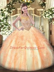 Pretty Multi-color Ball Gowns Scoop Sleeveless Organza Floor Length Lace Up Beading and Ruffles Quinceanera Gowns