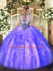 Pretty Multi-color Ball Gowns Scoop Sleeveless Organza Floor Length Lace Up Beading and Ruffles Quinceanera Gowns