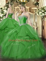 Floor Length Green Quinceanera Dresses Tulle Sleeveless Beading and Ruffles