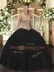 Black Vestidos de Quinceanera Military Ball and Sweet 16 and Quinceanera with Beading Sweetheart Sleeveless Lace Up