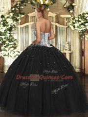 Black Vestidos de Quinceanera Military Ball and Sweet 16 and Quinceanera with Beading Sweetheart Sleeveless Lace Up