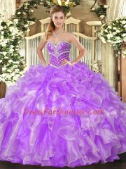 Stunning Lavender Sleeveless Beading and Ruffles Floor Length Ball Gown Prom Dress