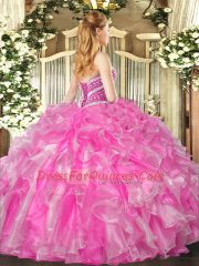 Stunning Lavender Sleeveless Beading and Ruffles Floor Length Ball Gown Prom Dress