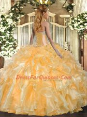 On Sale Floor Length Ball Gowns Sleeveless Gold Quinceanera Gown Lace Up