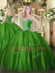 Satin Sweetheart Sleeveless Lace Up Beading Quinceanera Dresses in Green