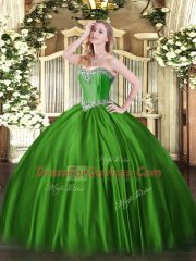 Satin Sweetheart Sleeveless Lace Up Beading Quinceanera Dresses in Green