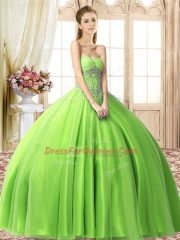Glamorous Sweetheart Sleeveless Tulle Quinceanera Gown Beading Lace Up