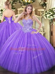 Sleeveless Floor Length Appliques Lace Up Quinceanera Gown with Lavender