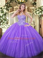 Sleeveless Floor Length Appliques Lace Up Quinceanera Gown with Lavender