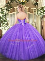 Sleeveless Floor Length Appliques Lace Up Quinceanera Gown with Lavender