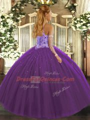 Fuchsia Halter Top Lace Up Beading and Embroidery Quinceanera Gown Sleeveless
