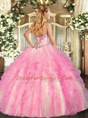 Artistic Rose Pink Lace Up Sweetheart Beading and Ruffles Sweet 16 Quinceanera Dress Tulle Sleeveless