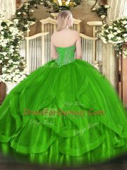 Suitable Floor Length Fuchsia Sweet 16 Dress Tulle Sleeveless Beading and Ruffles
