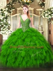 Wonderful Beading and Ruffles Ball Gown Prom Dress Lace Up Sleeveless Floor Length