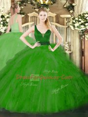 Sophisticated Beading and Ruffles Sweet 16 Dresses Green Zipper Sleeveless Floor Length