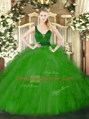 Sophisticated Beading and Ruffles Sweet 16 Dresses Green Zipper Sleeveless Floor Length