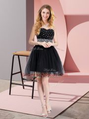Eye-catching Beading Prom Dress Black Lace Up Sleeveless Mini Length