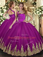 Custom Designed Sleeveless Lace Up Floor Length Appliques Sweet 16 Dresses