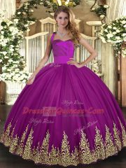 Custom Designed Sleeveless Lace Up Floor Length Appliques Sweet 16 Dresses