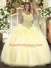 Dramatic Sleeveless Floor Length Beading Zipper Quinceanera Gowns with Light Yellow