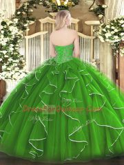 Gorgeous Floor Length Lace Up Quinceanera Dress Green for Military Ball and Sweet 16 and Quinceanera with Beading and Ruffles