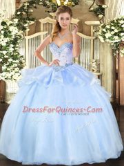 Elegant Floor Length Light Blue Ball Gown Prom Dress Sweetheart Sleeveless Lace Up