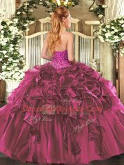 Enchanting Purple Organza Lace Up Sweetheart Sleeveless Floor Length Quince Ball Gowns Beading and Ruffles