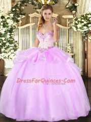 Pretty Floor Length Lilac Sweet 16 Quinceanera Dress Sweetheart Sleeveless Lace Up
