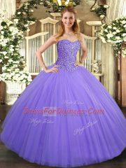 Lavender Sweet 16 Dress Military Ball and Sweet 16 and Quinceanera with Beading Sweetheart Sleeveless Lace Up