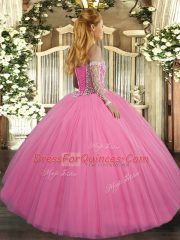 Lavender Sweet 16 Dress Military Ball and Sweet 16 and Quinceanera with Beading Sweetheart Sleeveless Lace Up