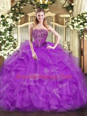 Strapless Sleeveless Lace Up Sweet 16 Quinceanera Dress Purple Organza