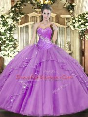 Custom Designed Ball Gowns Quince Ball Gowns Lavender Sweetheart Tulle Sleeveless Floor Length Side Zipper