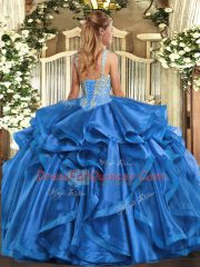 Amazing Purple Lace Up Straps Beading and Ruffles Ball Gown Prom Dress Organza Sleeveless