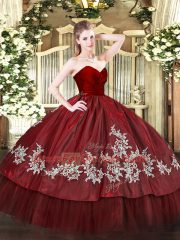Wine Red Sleeveless Embroidery Floor Length 15 Quinceanera Dress