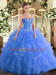 Admirable Floor Length Blue Sweet 16 Dress Sweetheart Sleeveless Lace Up