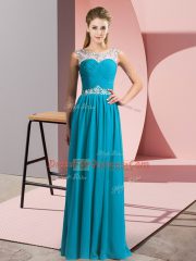 Designer Teal Sleeveless Beading Floor Length Prom Gown