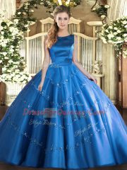 On Sale Baby Blue Sleeveless Tulle Lace Up Quinceanera Dresses for Military Ball and Sweet 16 and Quinceanera