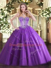 Glamorous Floor Length Ball Gowns Sleeveless Purple Quinceanera Gown Lace Up