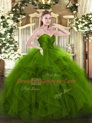 High Quality Green Quinceanera Dress Military Ball and Sweet 16 and Quinceanera with Ruffles Sweetheart Sleeveless Zipper