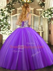 Gorgeous Sleeveless Floor Length Beading and Appliques Lace Up Quinceanera Gown with Lilac