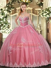 Customized Tulle Sleeveless Floor Length Quinceanera Gown and Beading and Appliques