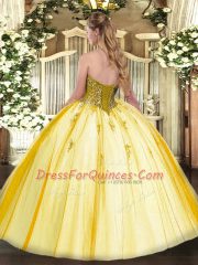 Ball Gowns 15 Quinceanera Dress Gold Sweetheart Tulle Sleeveless Floor Length Lace Up