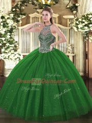 Dramatic Halter Top Sleeveless Tulle Sweet 16 Dresses Beading Lace Up